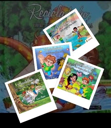 Montagem com capas dos gibis do Recicladinho